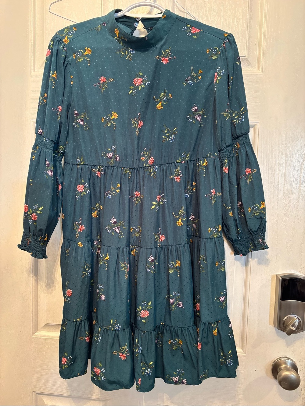Dark Green Floral Tiered Mini Dress